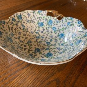Blue Flower Dish with Gold Trim